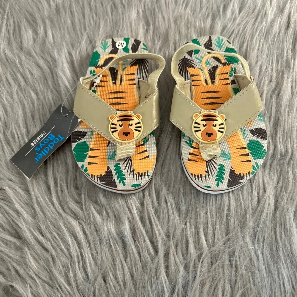Swiggles Tiger Flip Flops Toddler Boys Size‎ Medium (7-8) Sandals Shoes